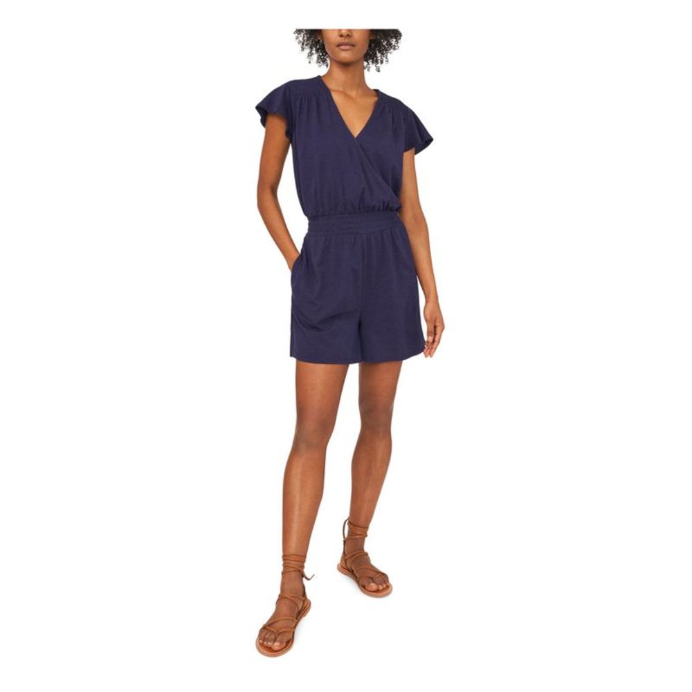 RILEY&RAE Womens Navy Surplice Neckline Romper XS
